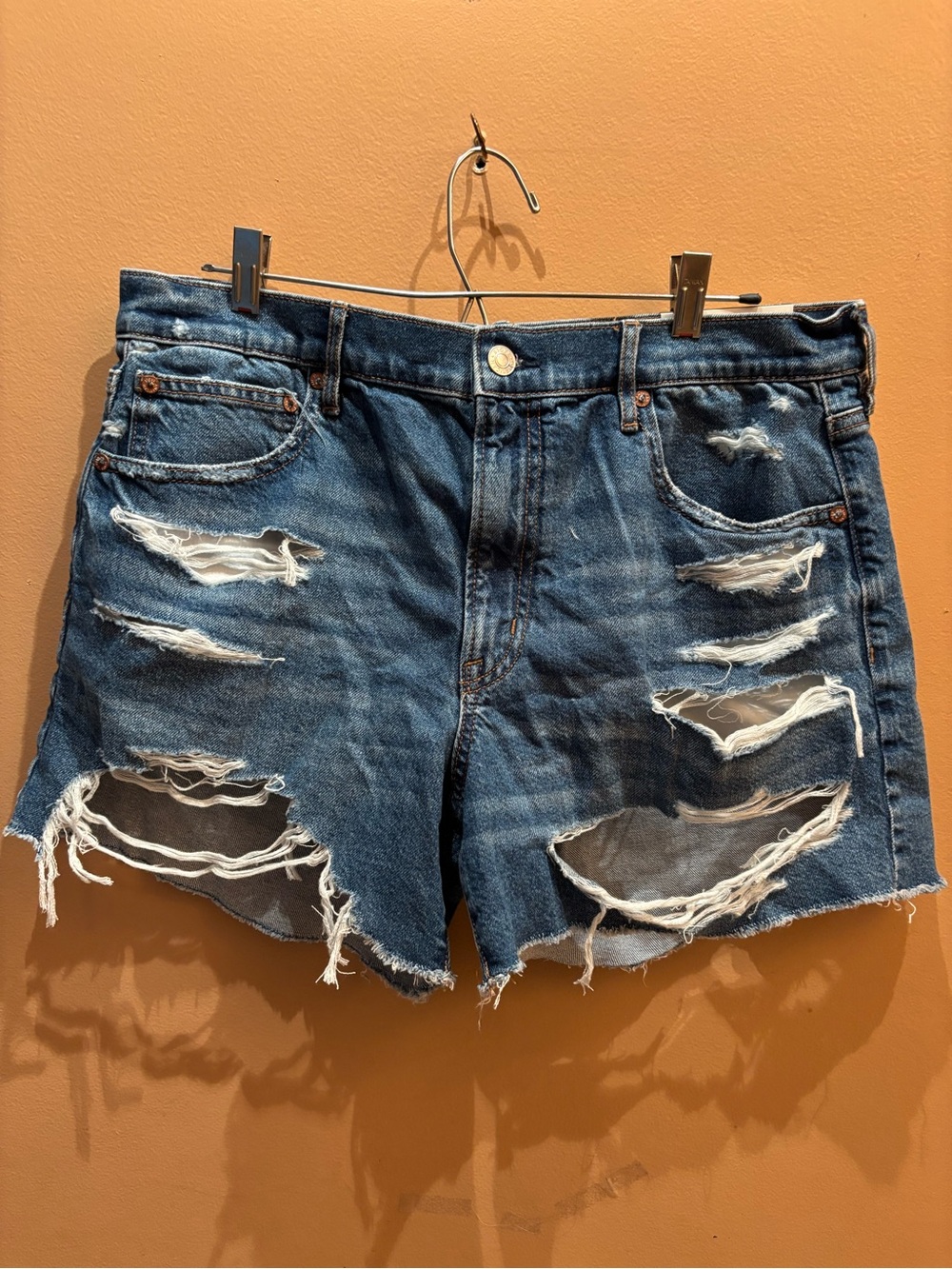 the American Eagle Outfitters High-Waisted Distressed Denim Shorts size 12